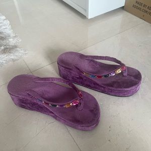 Purple Suede Platform Rhinestone Flip flops